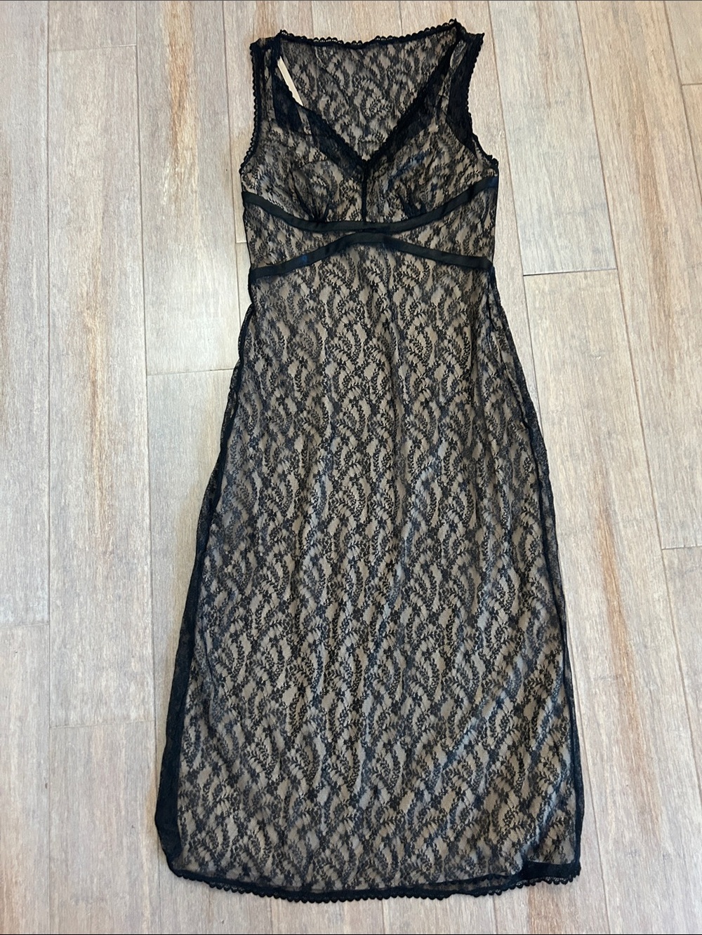 VTG Express Elegant Black Lace Slip Dress size small